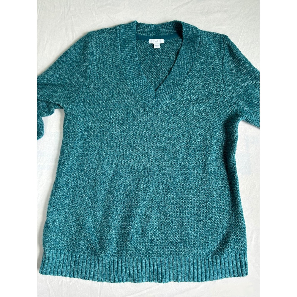 J. Jill Womens V-Neck Sweater Teal Marl Knit Cotton Alpaca Blend Size‎ M